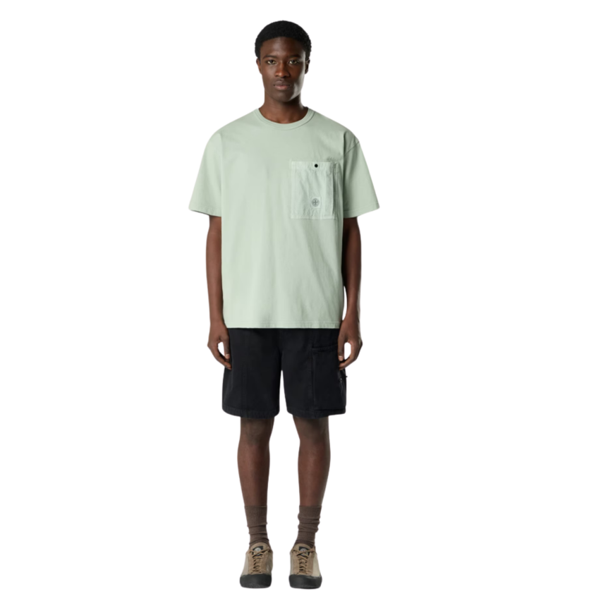 T-shirt manche courte STONE ISLAND jersey coton bio vert sauge poche poitrine