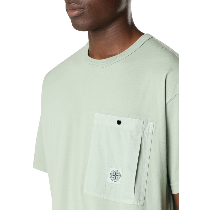 T-shirt manche courte STONE ISLAND jersey coton bio vert sauge poche poitrine