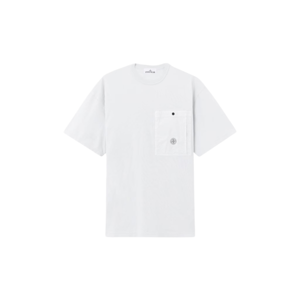 T-shirt manche courte STONE ISLAND jersey coton bio bleu ciel poche poitrine