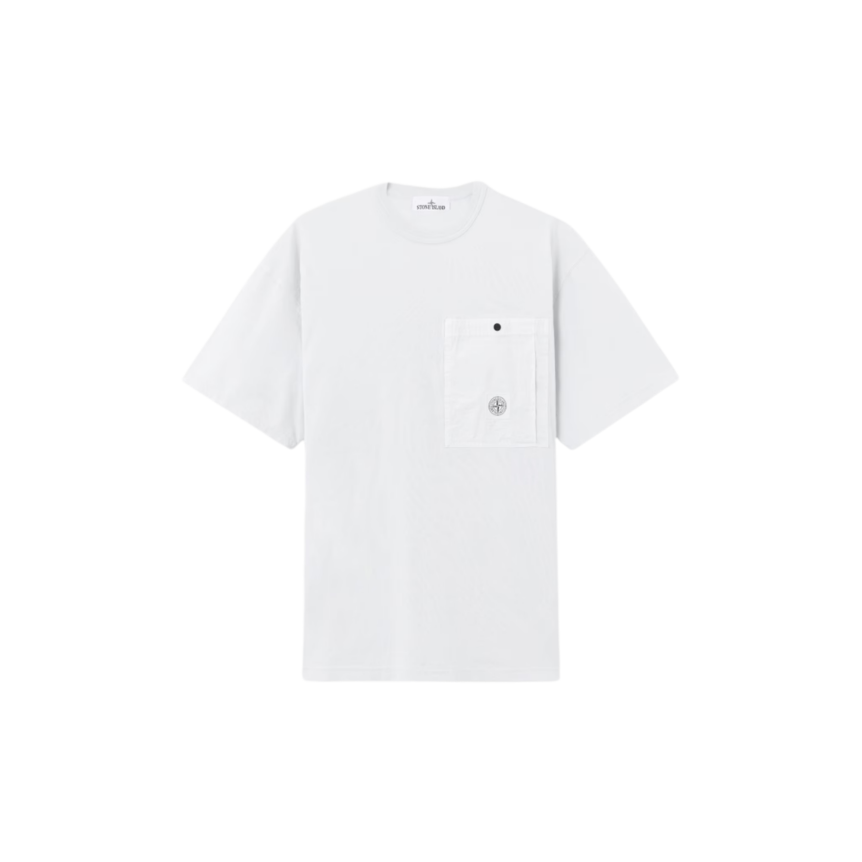 T-shirt manche courte STONE ISLAND jersey coton bio bleu ciel poche poitrine