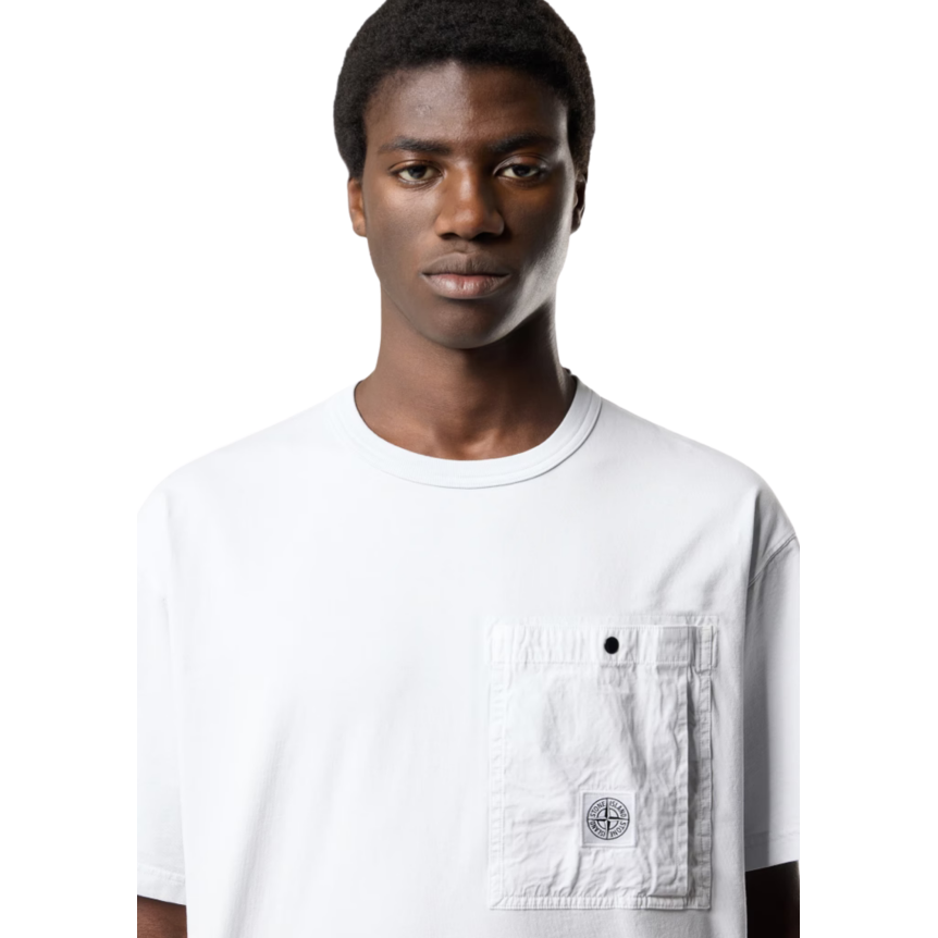 T-shirt manche courte STONE ISLAND jersey coton bio bleu ciel poche poitrine