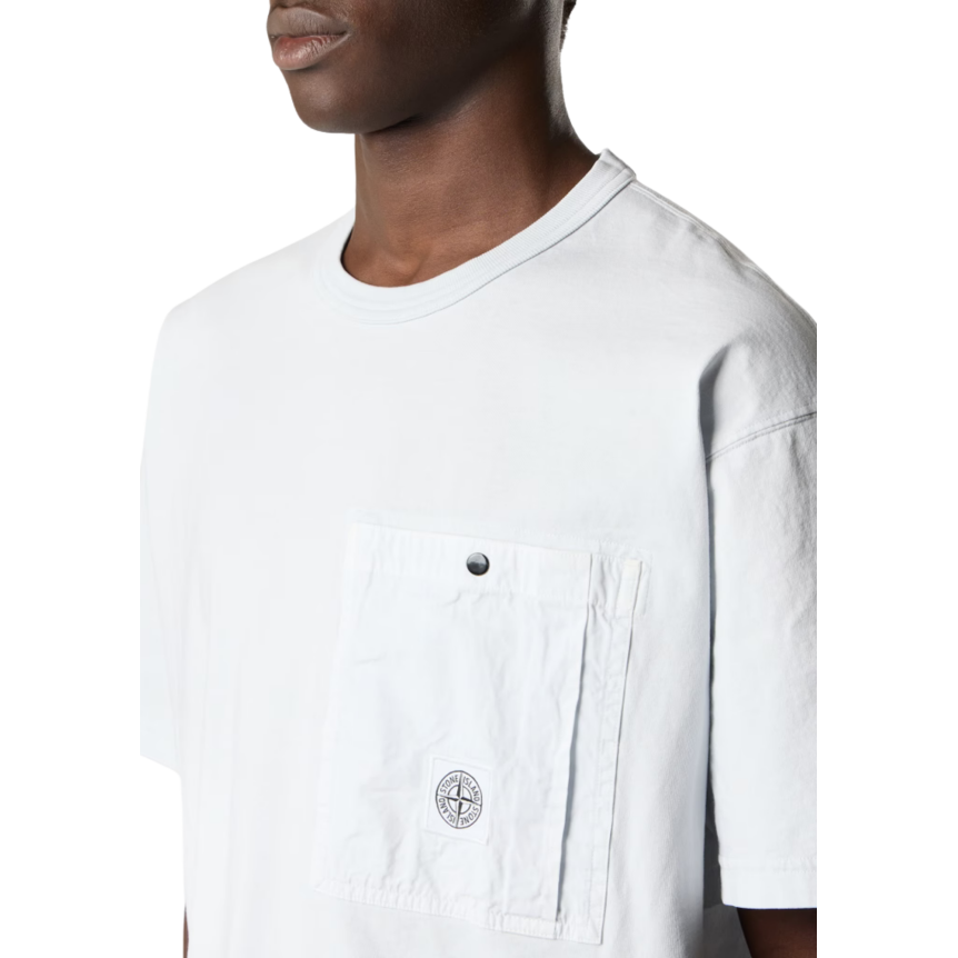 T-shirt manche courte STONE ISLAND jersey coton bio bleu ciel poche poitrine