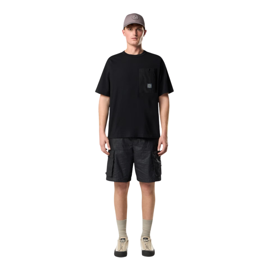 T-shirt manche courte STONE ISLAND jersey coton bio noir poche poitrine