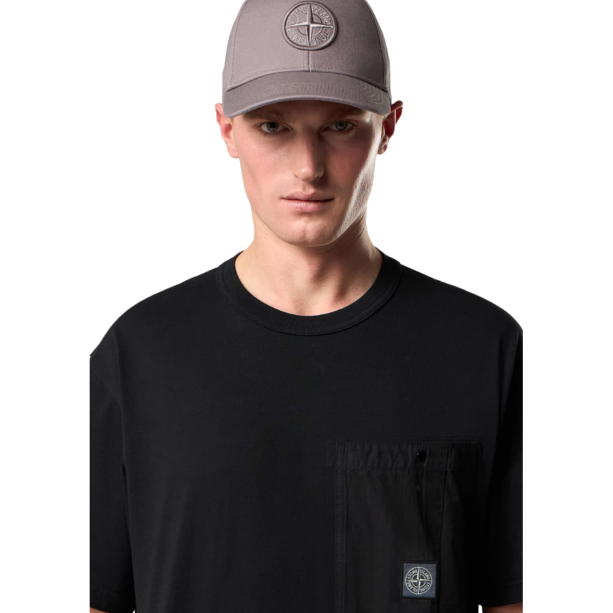 T-shirt manche courte STONE ISLAND jersey coton bio noir poche poitrine