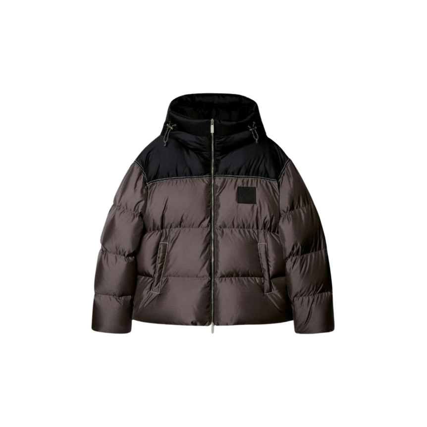 Doudoune capuche OFF WHITE nylon Ripstop gris noir logo flèche