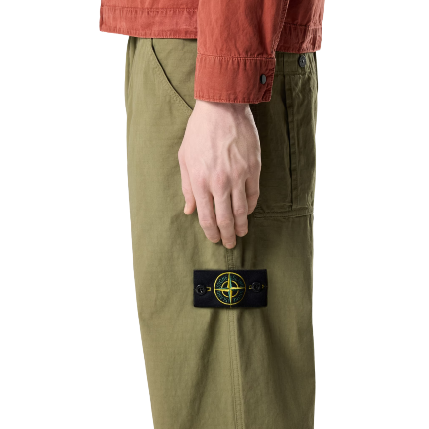 Pantalon STONE ISLAND chino décontracté ripstop mercerisé coton bio kaki