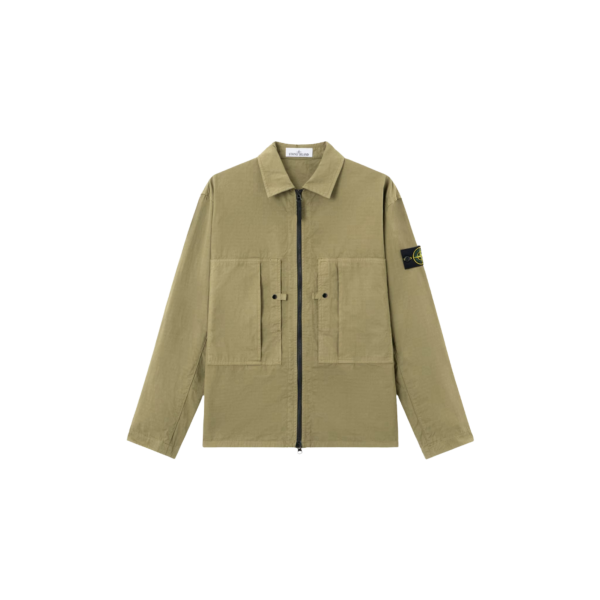 Surchemise veste zippée STONE ISLAND ripstop coton bio kaki poches poitrine
