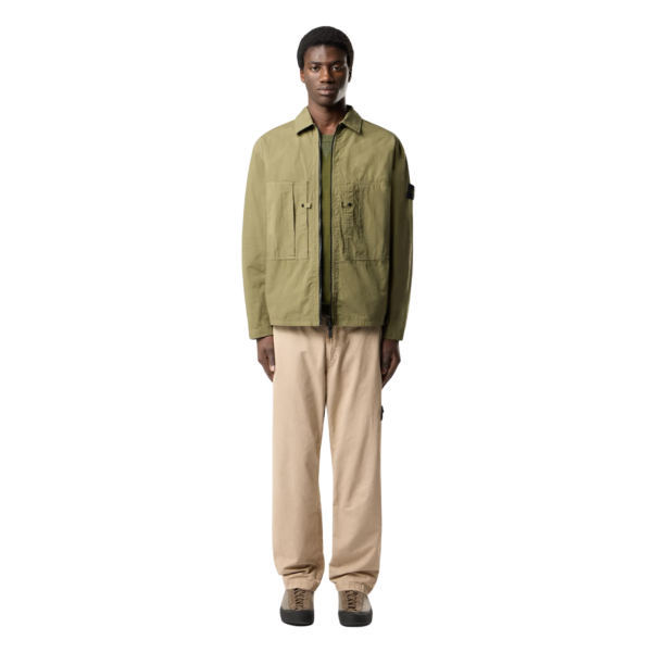 Surchemise veste zippée STONE ISLAND ripstop coton bio kaki poches poitrine