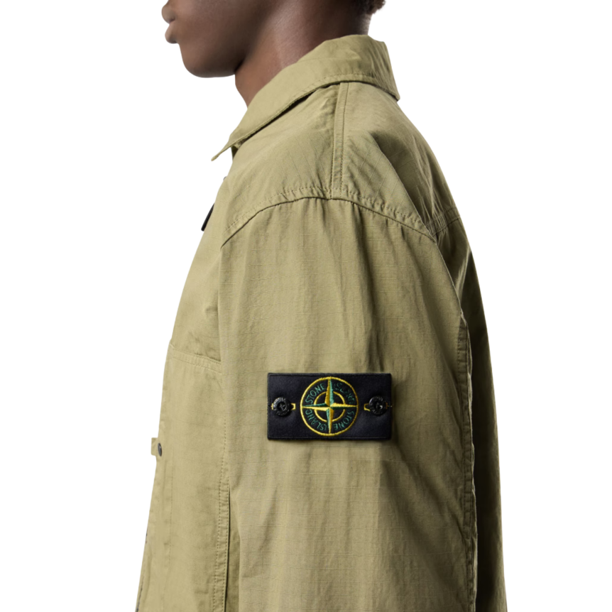 Surchemise veste zippée STONE ISLAND ripstop coton bio kaki poches poitrine