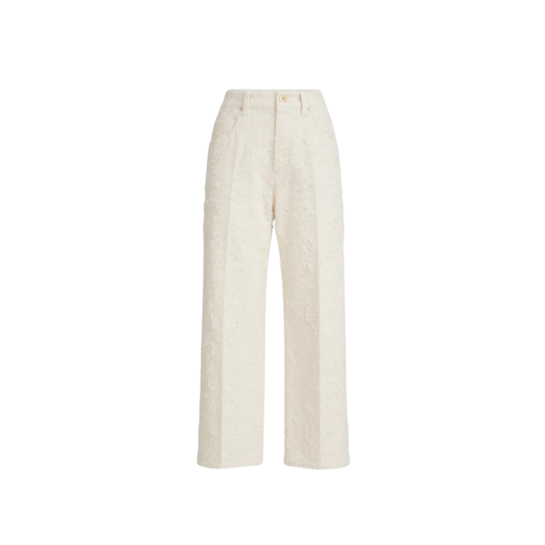 Pantalon BRUNELLO CUCINELLI Contemporary Square coton denim Fuzzy teint écru Monile bas frange