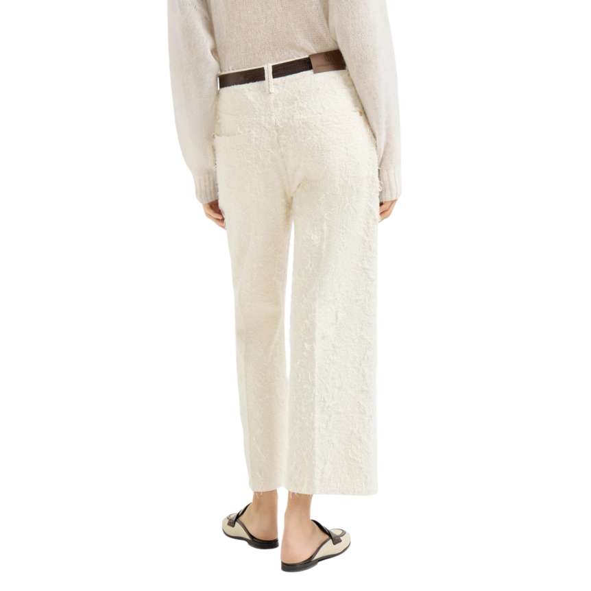Pantalon BRUNELLO CUCINELLI Contemporary Square coton denim Fuzzy teint écru Monile bas frange