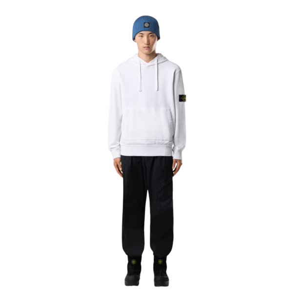 Sweat-shirt à capuche STONE ISLAND regular coton blanc poche kangourou