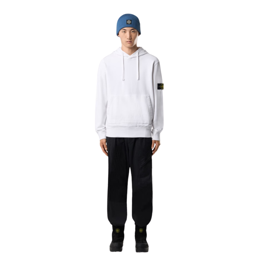 Sweat-shirt à capuche STONE ISLAND regular coton blanc poche kangourou