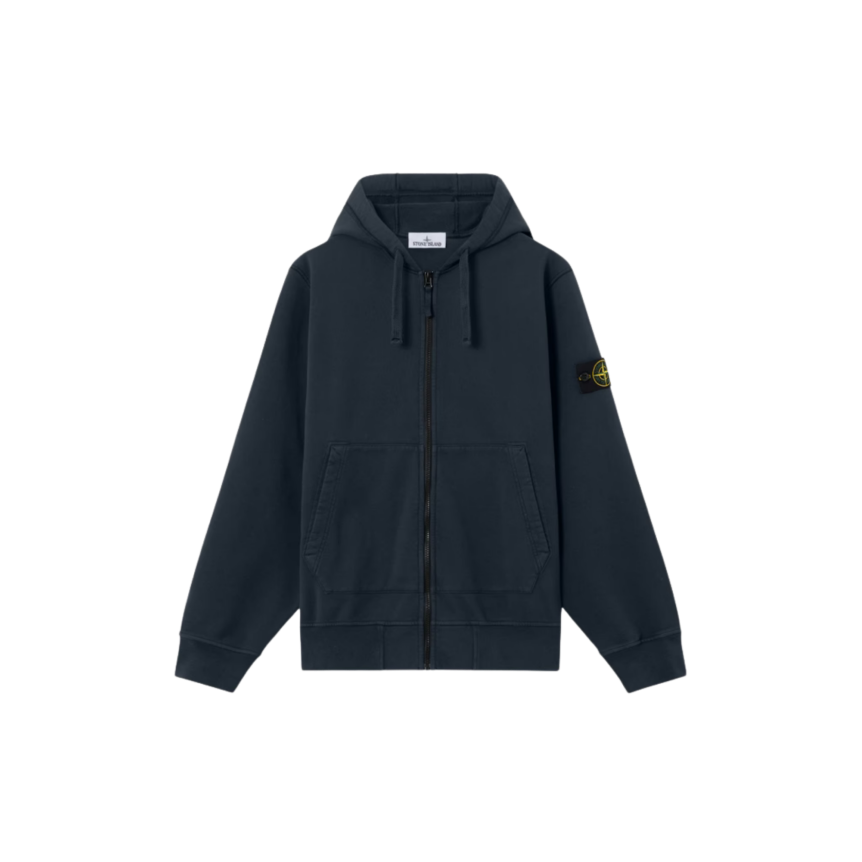 Sweat-shirt cardigan zippé STONE ISLAND à capuche regular coton bleu marine poches