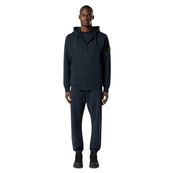 Sweat-shirt cardigan zippé STONE ISLAND à capuche regular coton bleu marine poches