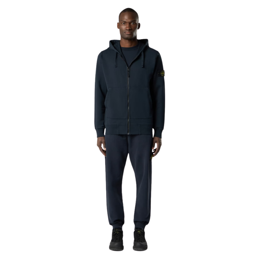 Sweat-shirt cardigan zippé STONE ISLAND à capuche regular coton bleu marine poches