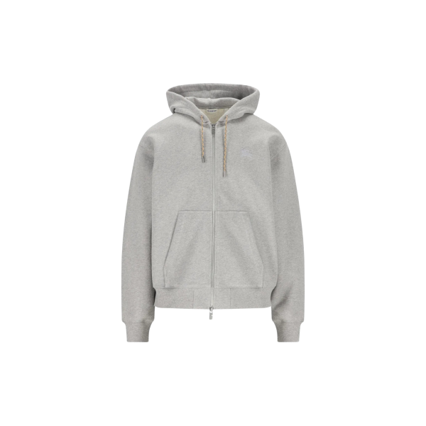 Sweat-shirt cardigan zippé à capuche BURBERRY Rory coton gris manche carreaux check beige