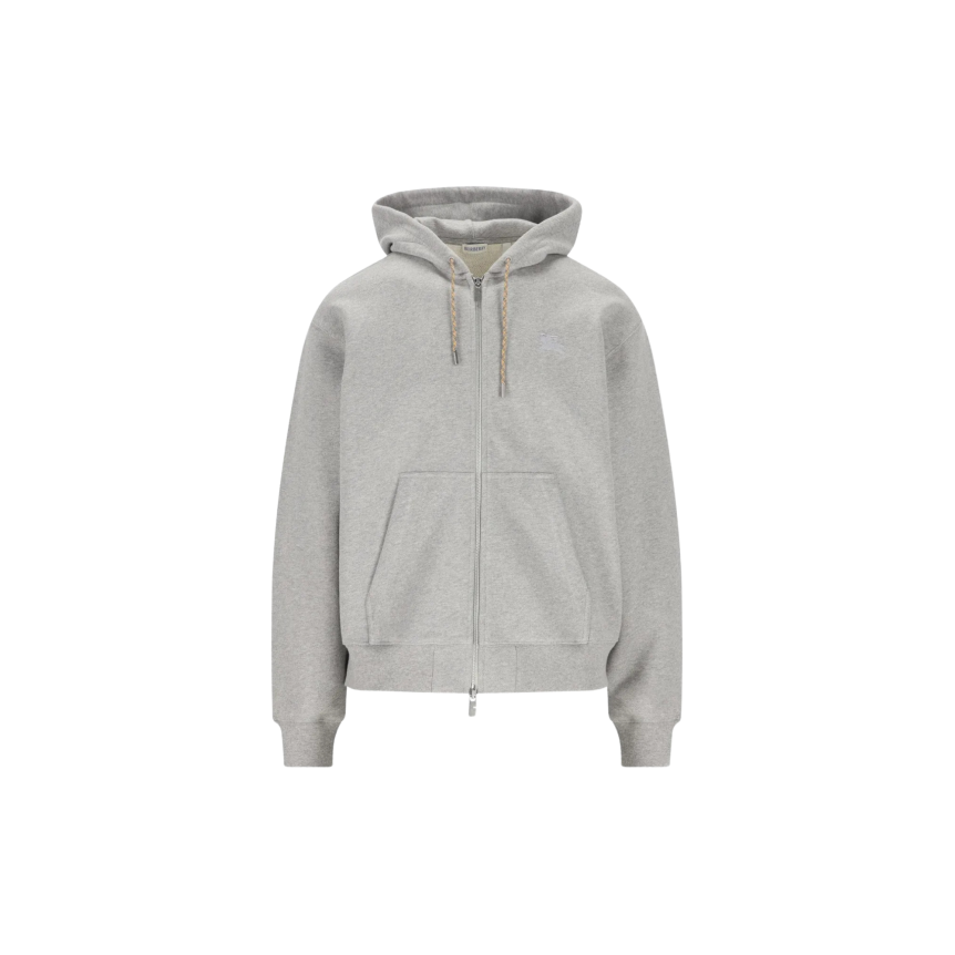 Sweat-shirt cardigan zippé à capuche BURBERRY Rory coton gris manche carreaux check beige