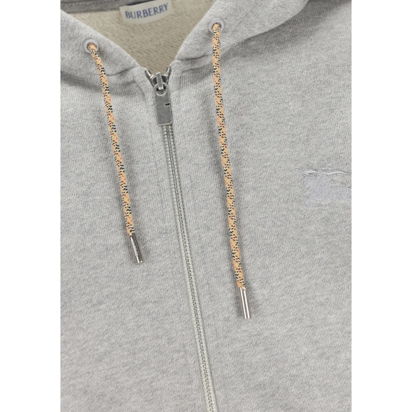 Sweat-shirt cardigan zippé à capuche BURBERRY Rory coton gris manche carreaux check beige