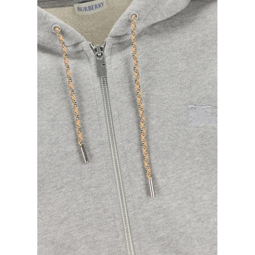 Sweat-shirt cardigan zippé à capuche BURBERRY Rory coton gris manche carreaux check beige