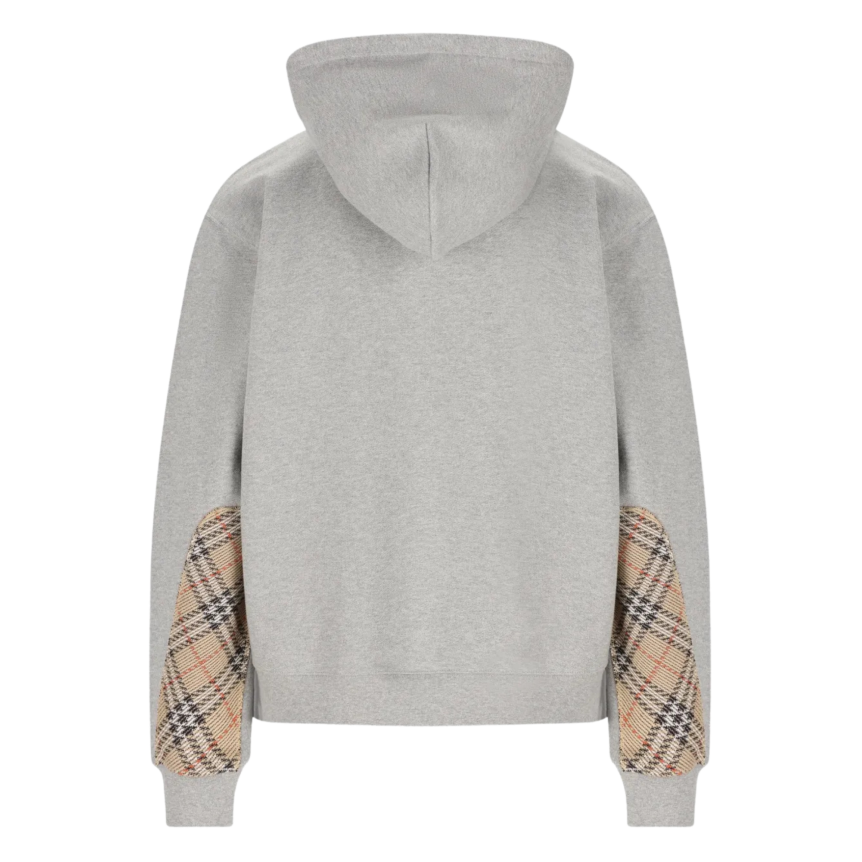 Sweat-shirt cardigan zippé à capuche BURBERRY Rory coton gris manche carreaux check beige