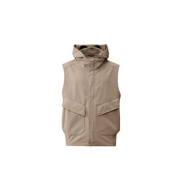 Gilet sans manches à capuche lunettes nylon CP COMPANY recyclé Shell R beige gris