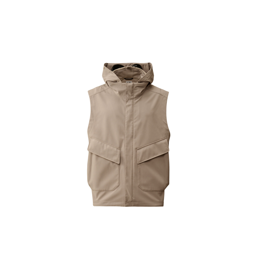 Gilet sans manches à capuche lunettes nylon CP COMPANY recyclé Shell R beige gris
