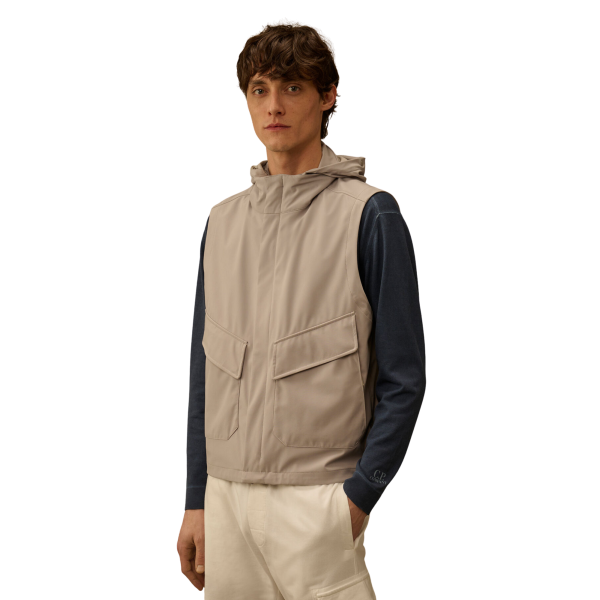 Gilet sans manches à capuche lunettes nylon CP COMPANY recyclé Shell R beige gris
