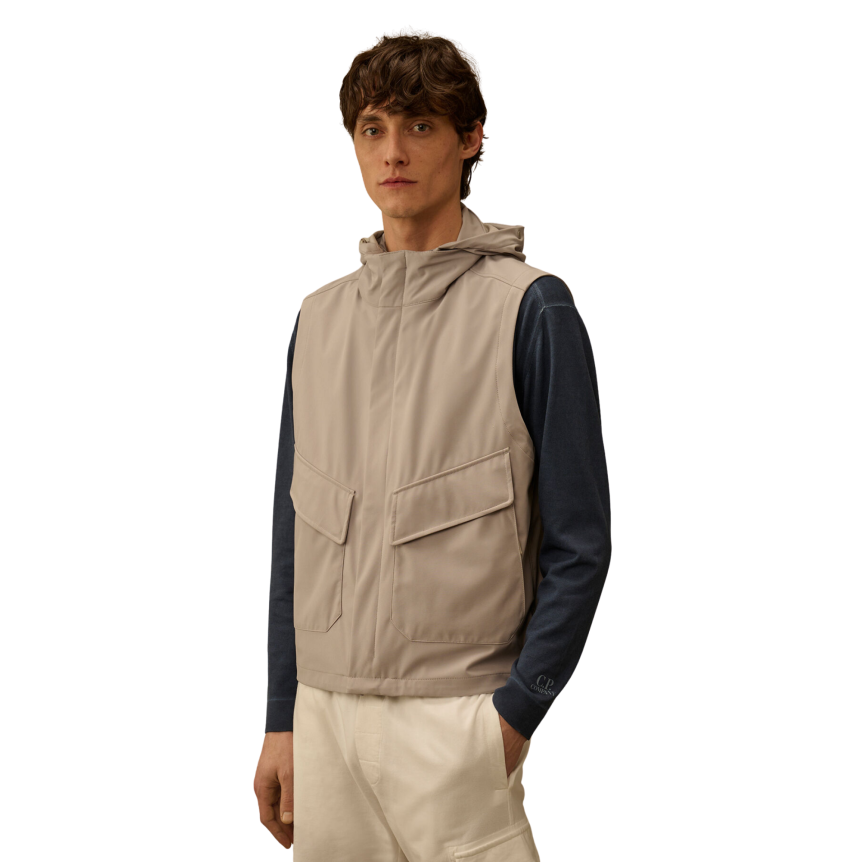 Gilet sans manches à capuche lunettes nylon CP COMPANY recyclé Shell R beige gris