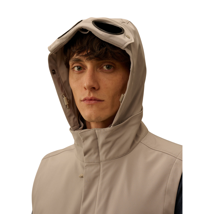 Gilet sans manches à capuche lunettes nylon CP COMPANY recyclé Shell R beige gris