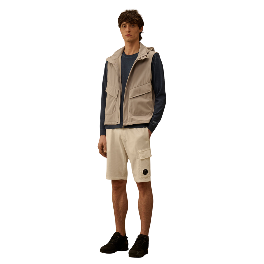 Gilet sans manches à capuche lunettes nylon CP COMPANY recyclé Shell R beige gris