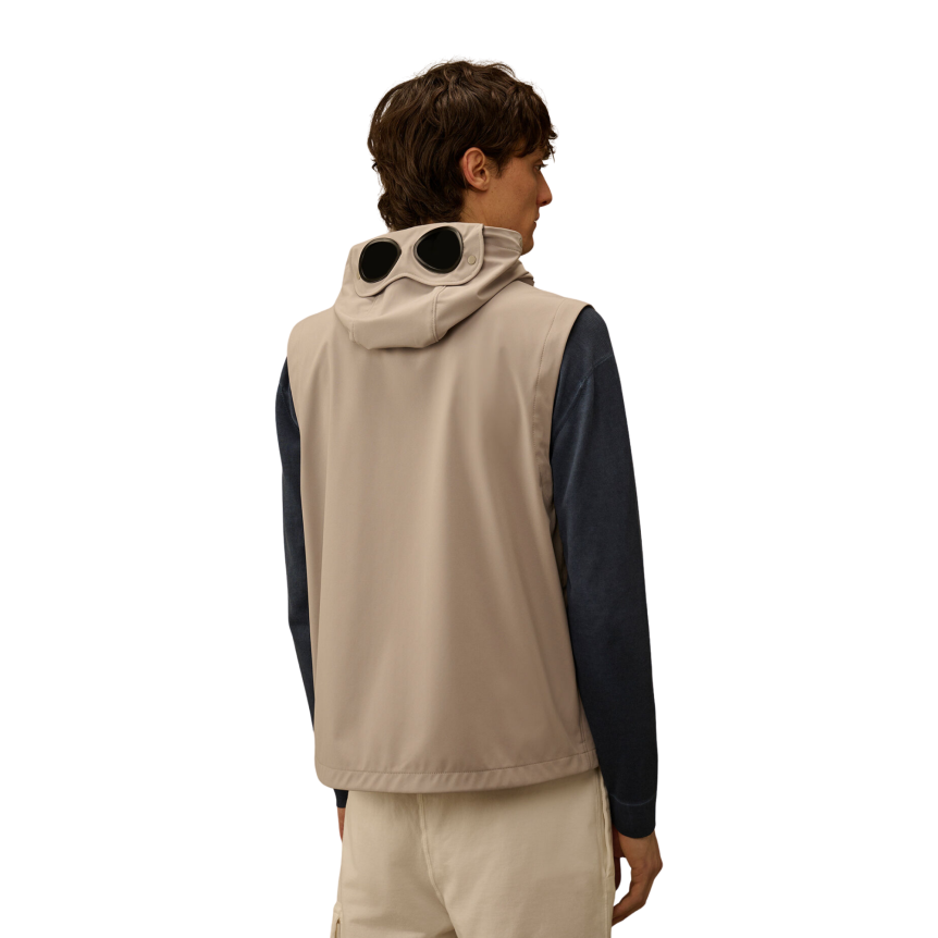 Gilet sans manches à capuche lunettes nylon CP COMPANY recyclé Shell R beige gris