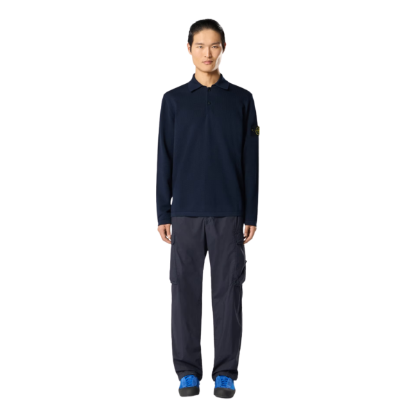 Polo ample STONE ISLAND manche longue côtelée coton bleu marine