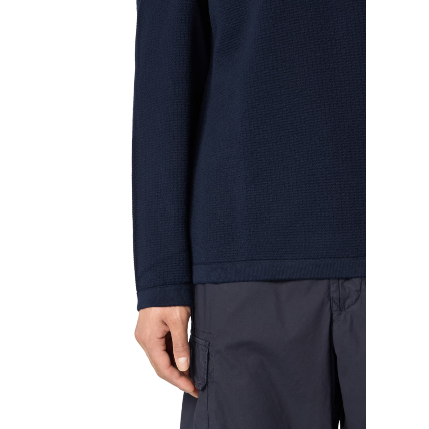 Polo ample STONE ISLAND manche longue côtelée coton bleu marine