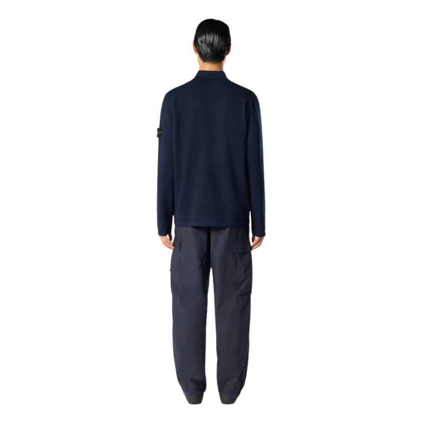 Polo ample STONE ISLAND manche longue côtelée coton bleu marine