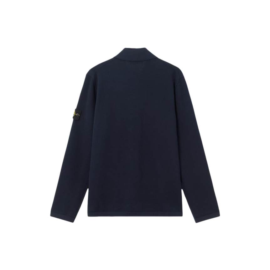 Polo ample STONE ISLAND manche longue côtelée coton bleu marine