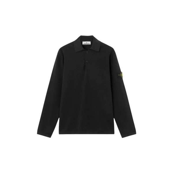 Polo ample STONE ISLAND manche longue côtelée coton noir