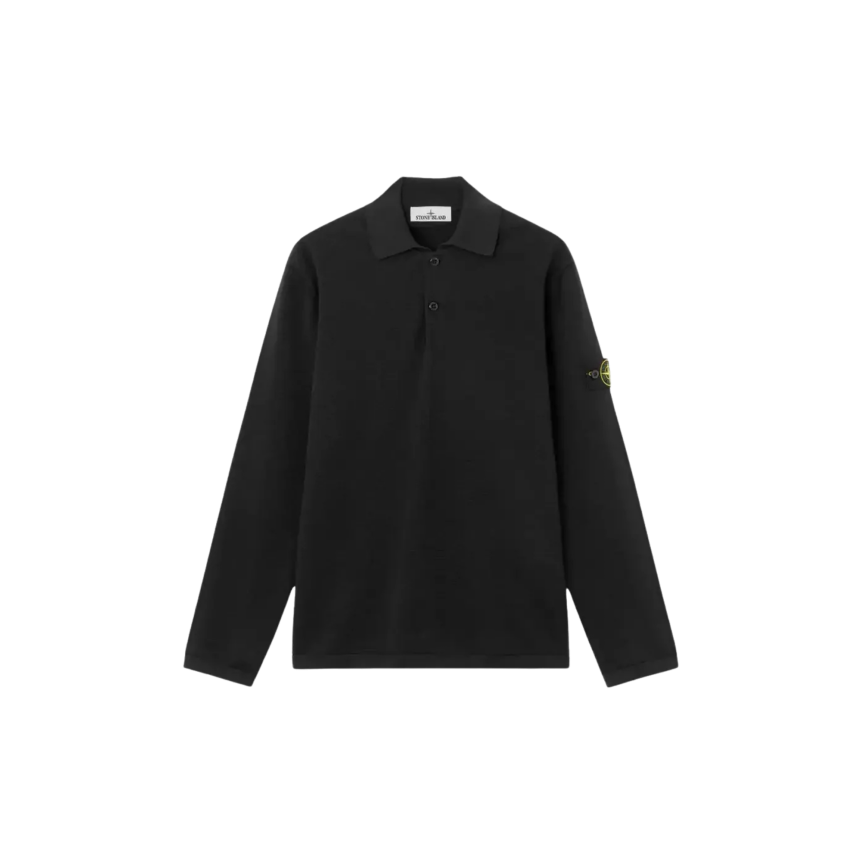 Polo ample STONE ISLAND manche longue côtelée coton noir