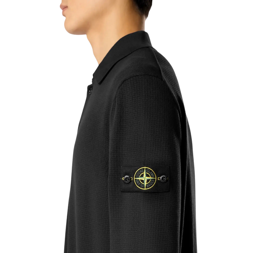 Polo ample STONE ISLAND manche longue côtelée coton noir