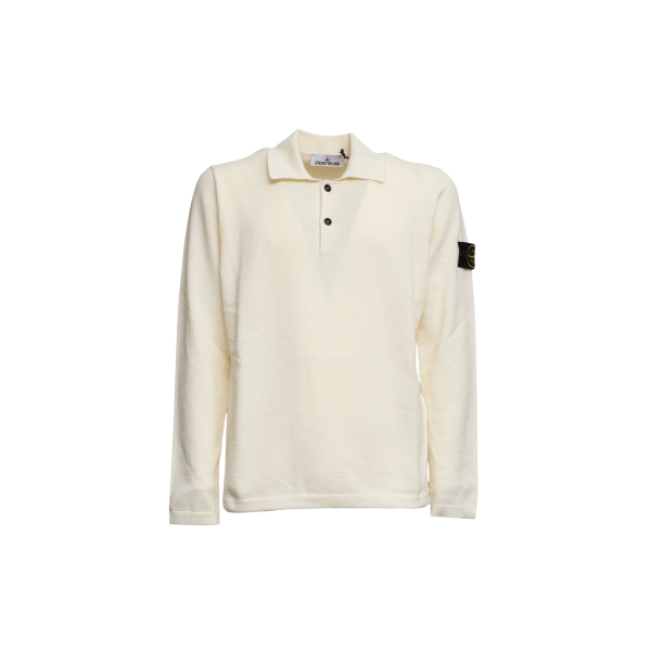 Polo ample STONE ISLAND manche longue côtelée coton écru