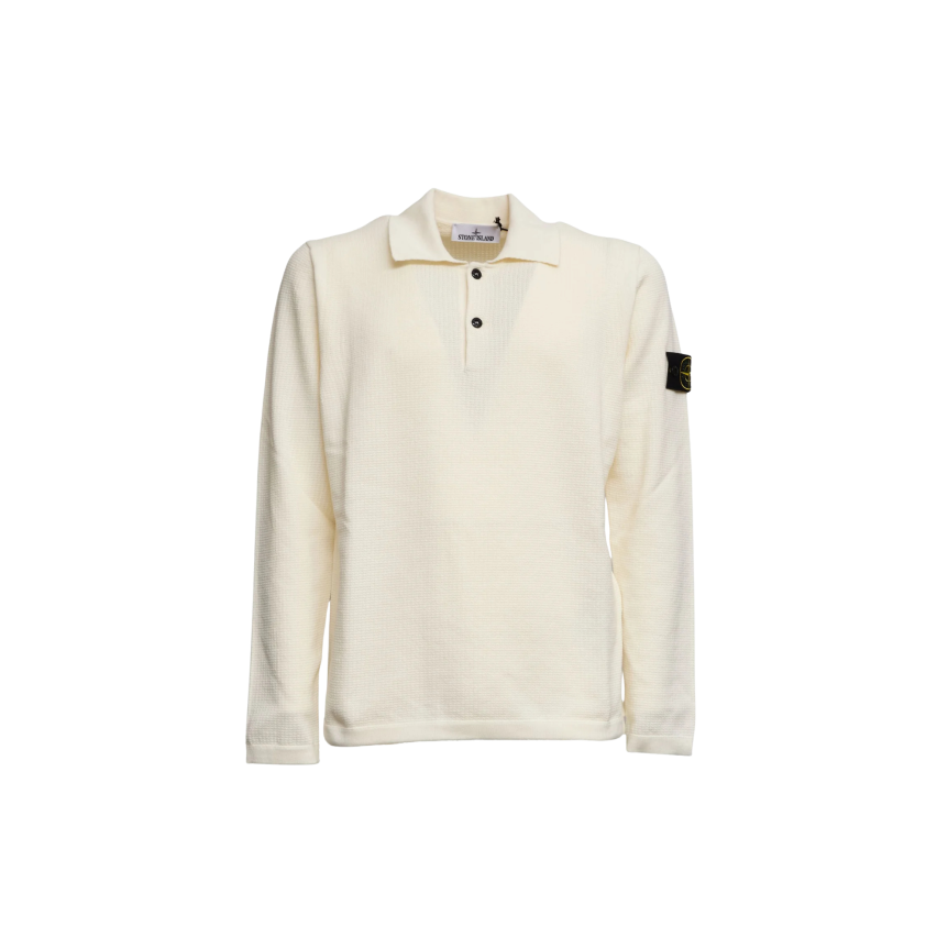 Polo ample STONE ISLAND manche longue côtelée coton écru