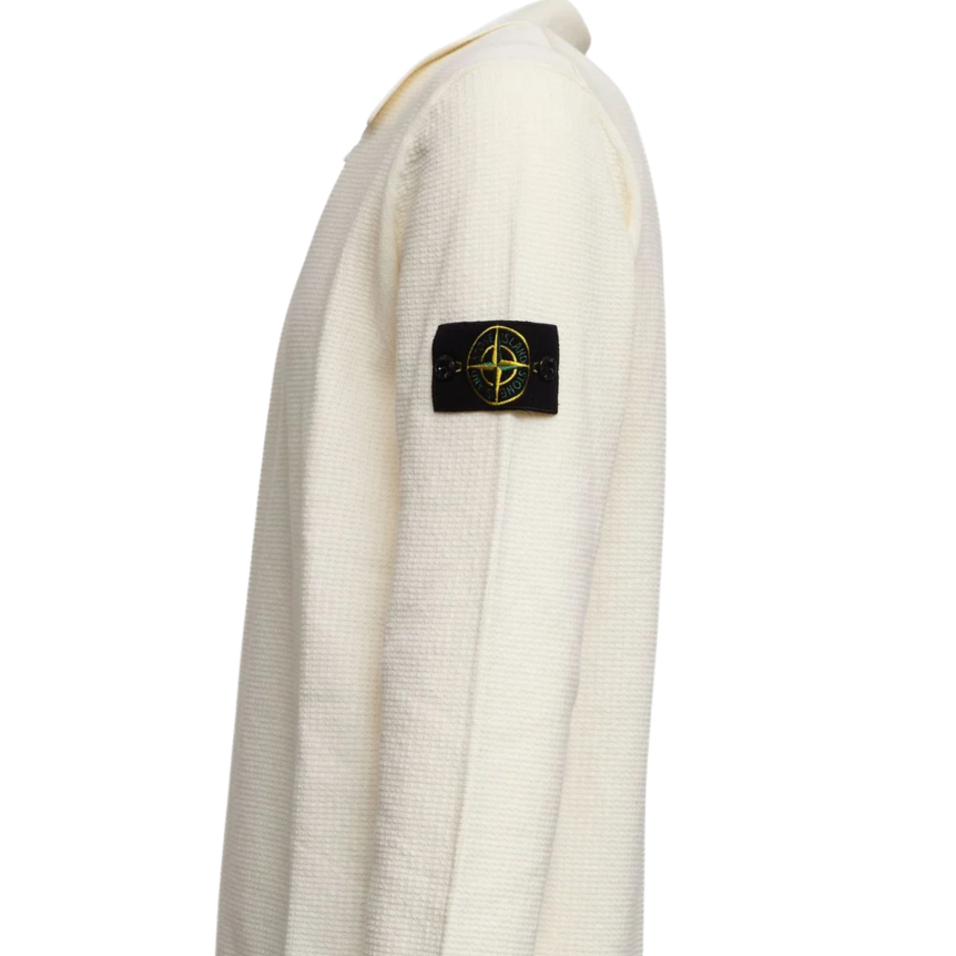Polo ample STONE ISLAND manche longue côtelée coton écru