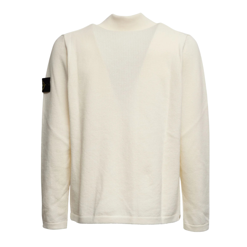 Polo ample STONE ISLAND manche longue côtelée coton écru