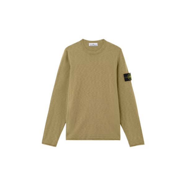 Pull ras-du-cou STONE ISLAND coton bio nylon vert kaki manche roulotée