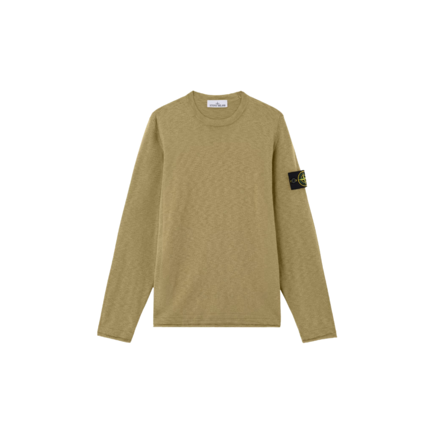 Pull ras-du-cou STONE ISLAND coton bio nylon vert kaki manche roulotée