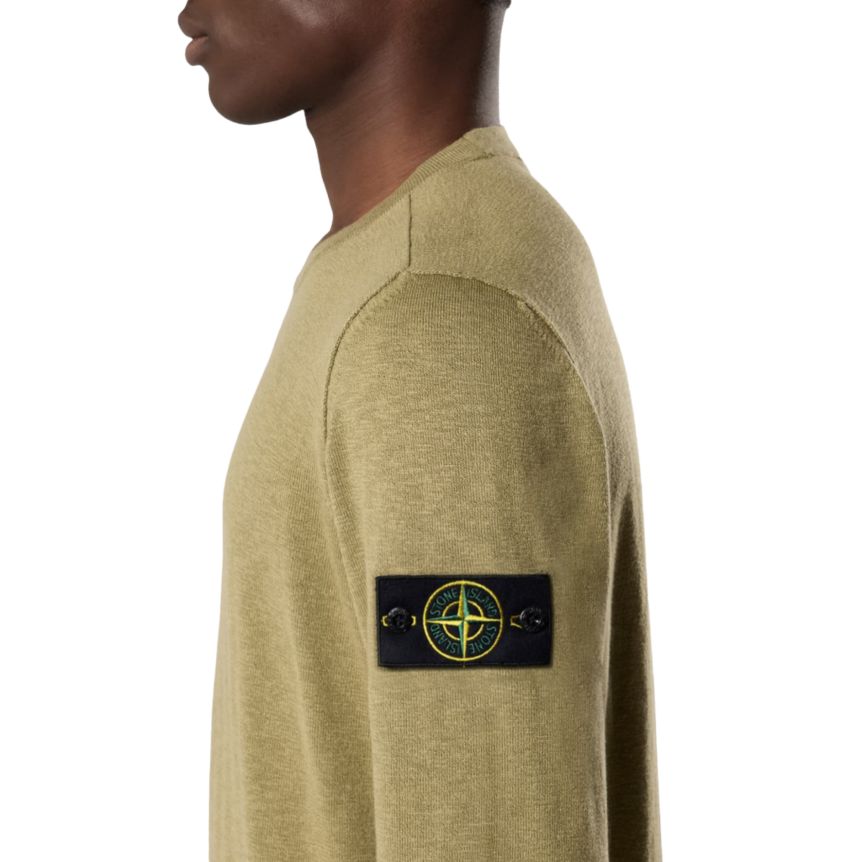 Pull ras-du-cou STONE ISLAND coton bio nylon vert kaki manche roulotée