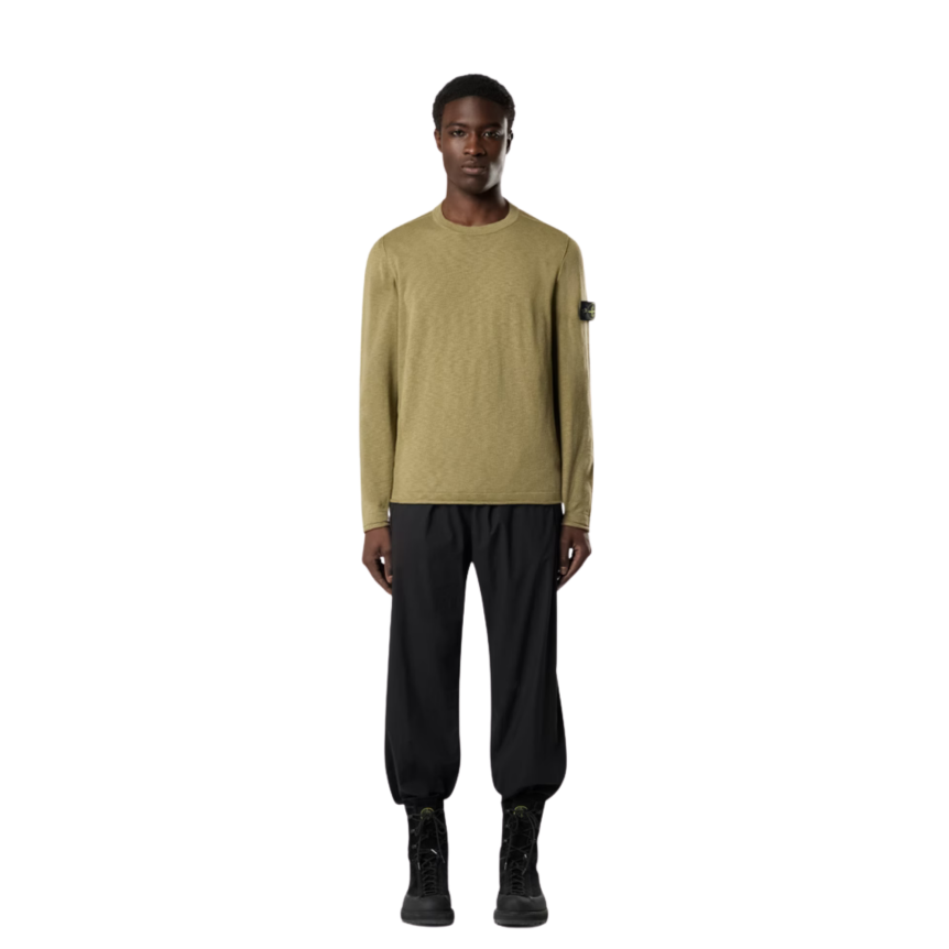 Pull ras-du-cou STONE ISLAND coton bio nylon vert kaki manche roulotée