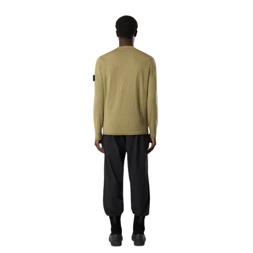 Pull ras-du-cou STONE ISLAND coton bio nylon vert kaki manche roulotée