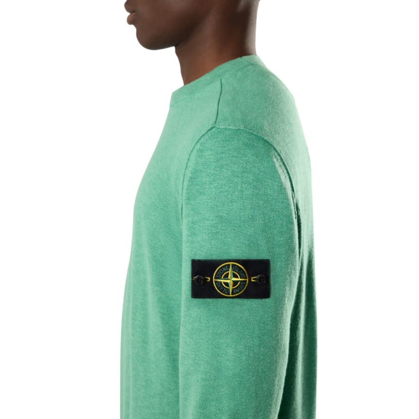 Pull ras-du-cou STONE ISLAND coton bio nylon vert manche roulotée