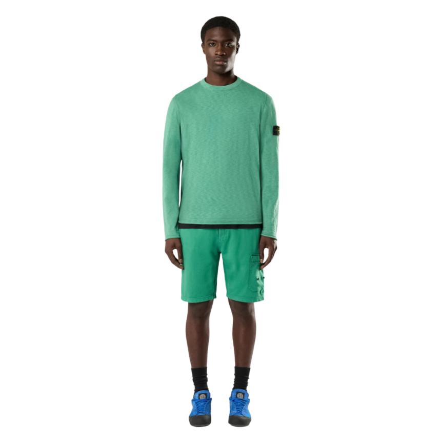 Pull ras-du-cou STONE ISLAND coton bio nylon vert manche roulotée